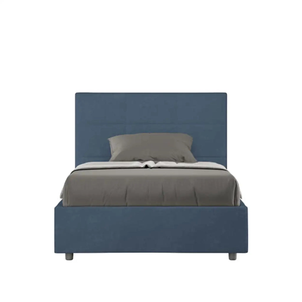 Letto una piazza e mezza contenitore imbottito 120x190 microfibra blu Mika