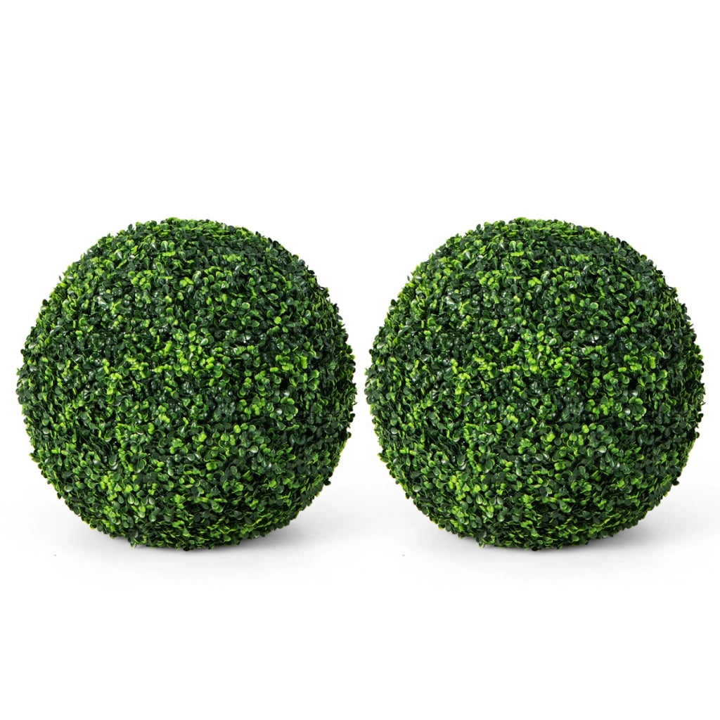 2 Pezzi pianta artificiale con palline di bosso 48cm, Sfere decorative a prova di raggi UV per interni ed esterni-Piante artificiali