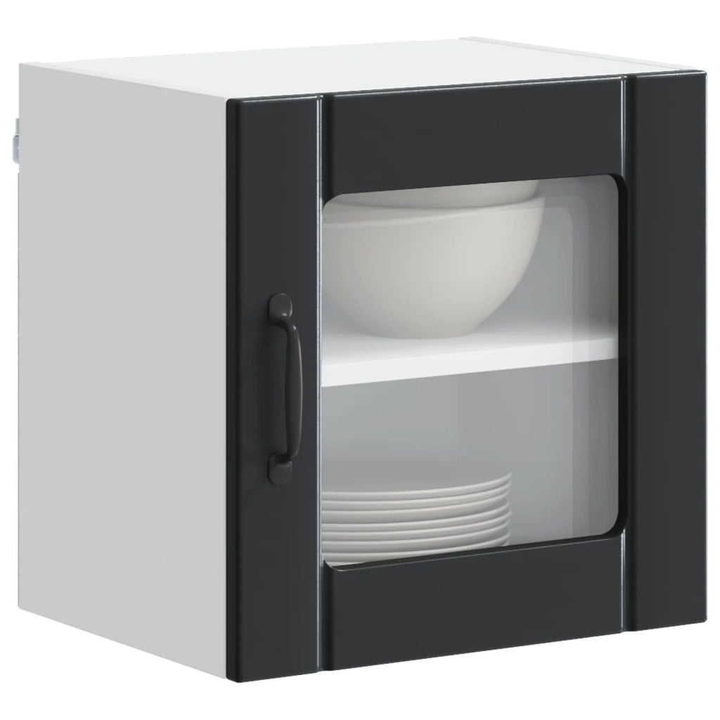 Pensile da cucina | Mobile in vetro da parete LUCCA 2 pz Nero 40 x 31 x 40 cm