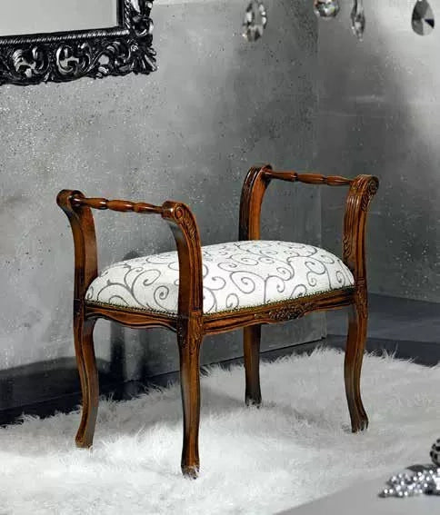 Panca imbottita in legno intagliato con fregi - Mobili 2G