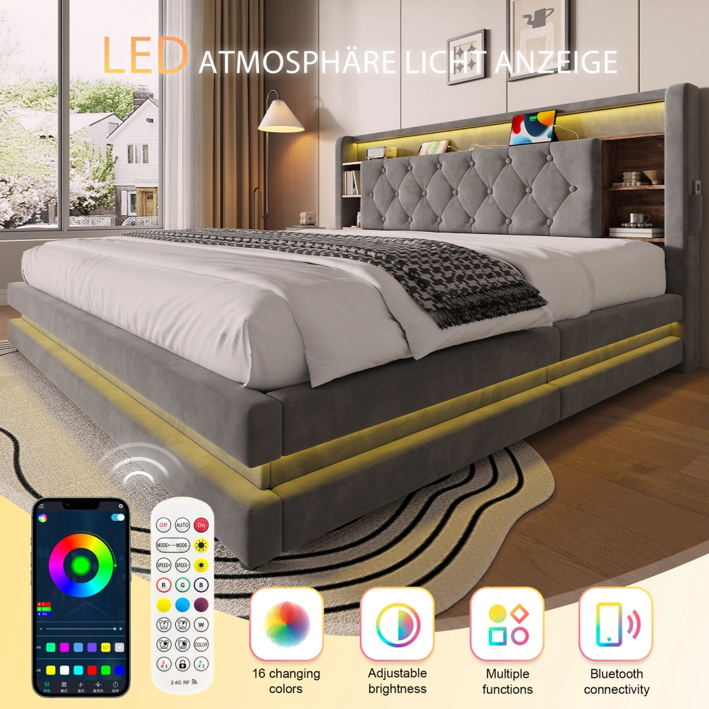 letto imbottito velluto grigio scuro 180 x 200 cm