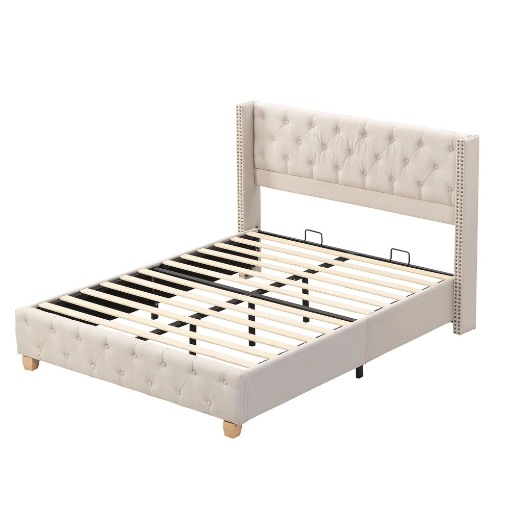 Letto Imbottito con Testiera e Rete a Doghe ¨C MINIMAL ¨C Beige, 160x200