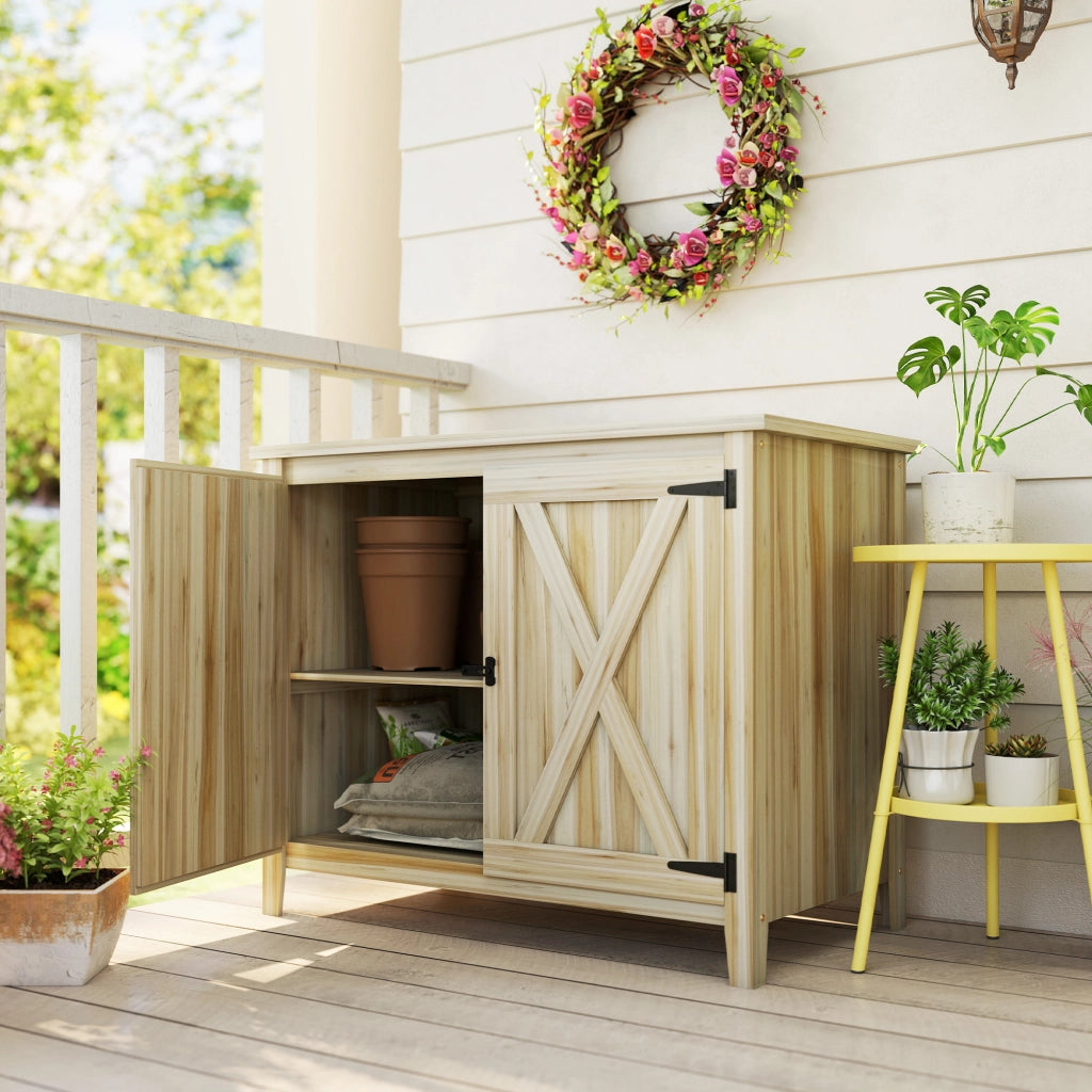 Armadio da giardino in legno con ante e ripiani ¨C Xylo ¨C 110x60x88.5cm naturale