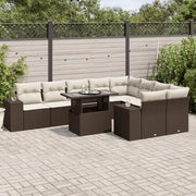 Set Divani da Giardino 10pz con Cuscini in Polyrattan Marrone