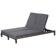 Easycomfort Lettino Prendisole a 2 Posti, Sdraio in Acciaio e Rattan, Schienale Regolabile, 196 x 120 x 28cm Grigio