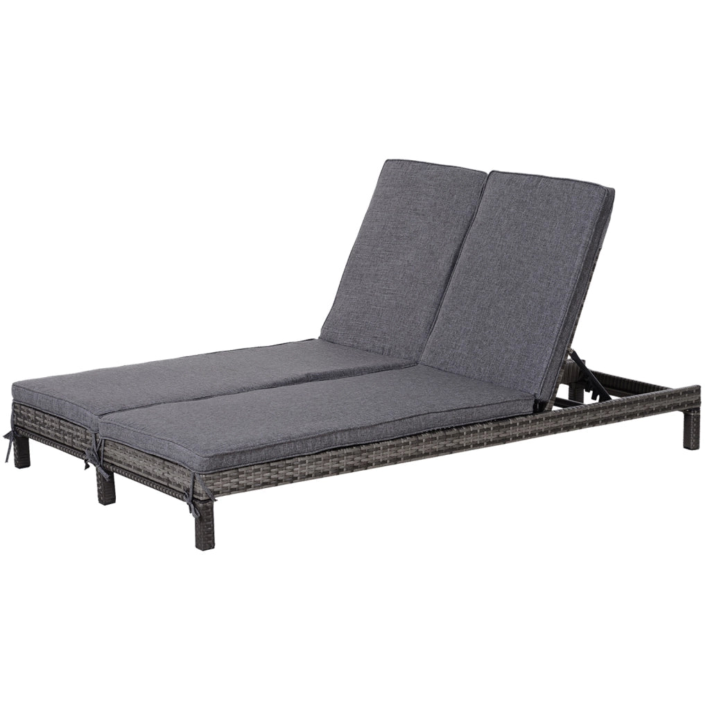 Easycomfort Lettino Prendisole a 2 Posti, Sdraio in Acciaio e Rattan, Schienale Regolabile, 196 x 120 x 28cm Grigio