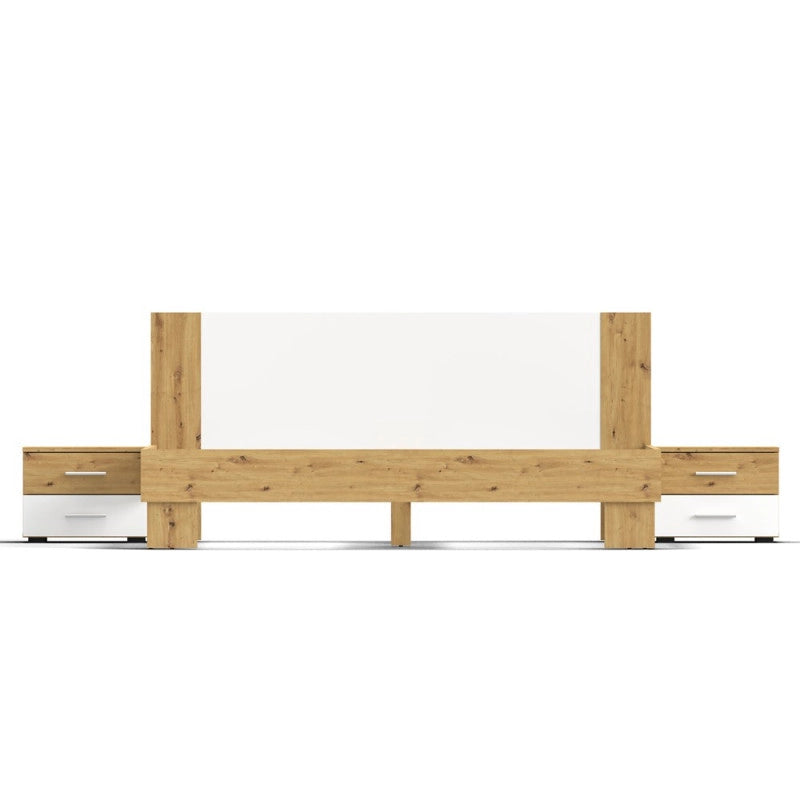 Struttura letto matrimoniale Meria 180 cm. con comodini integrati bianco e rovere