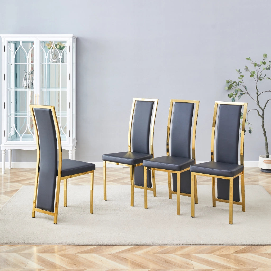 SEDIA da pranzo Set da 4 pezzi 109 cm Nero/Oro in PU e metallo