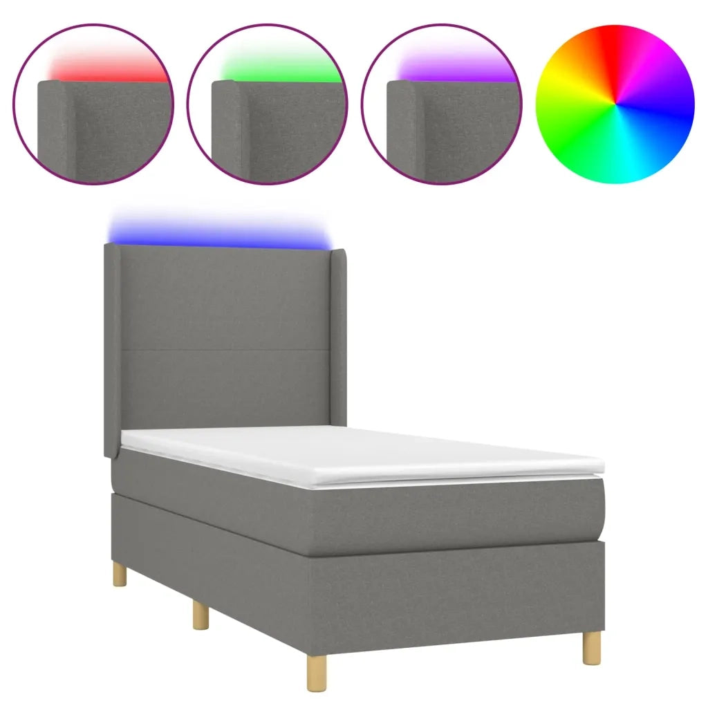 Letto a Molle Materasso e LED Grigio Scuro 90x190 cm in Tessuto 3138678