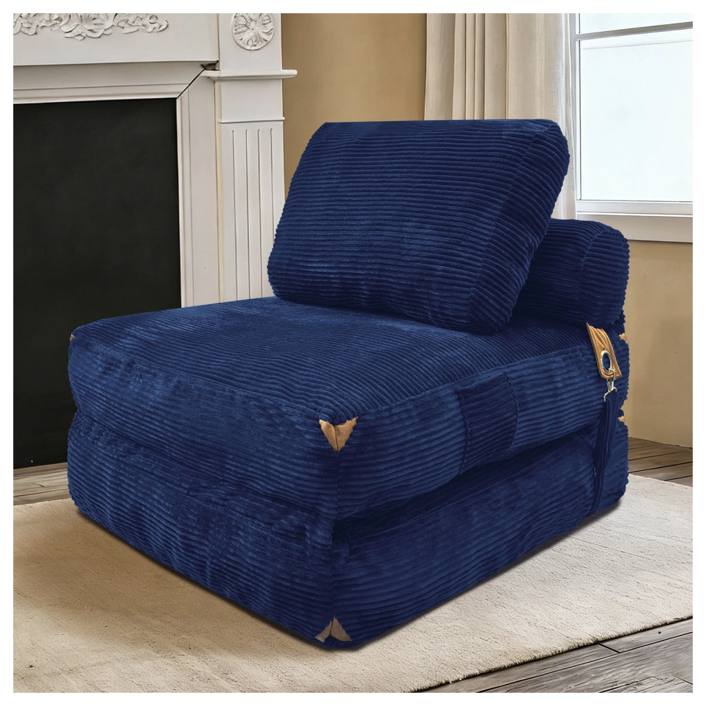 Divano letto compatto con imbottitura ad alta resilienza e design salvaspazio per soggiorno in flanella blu