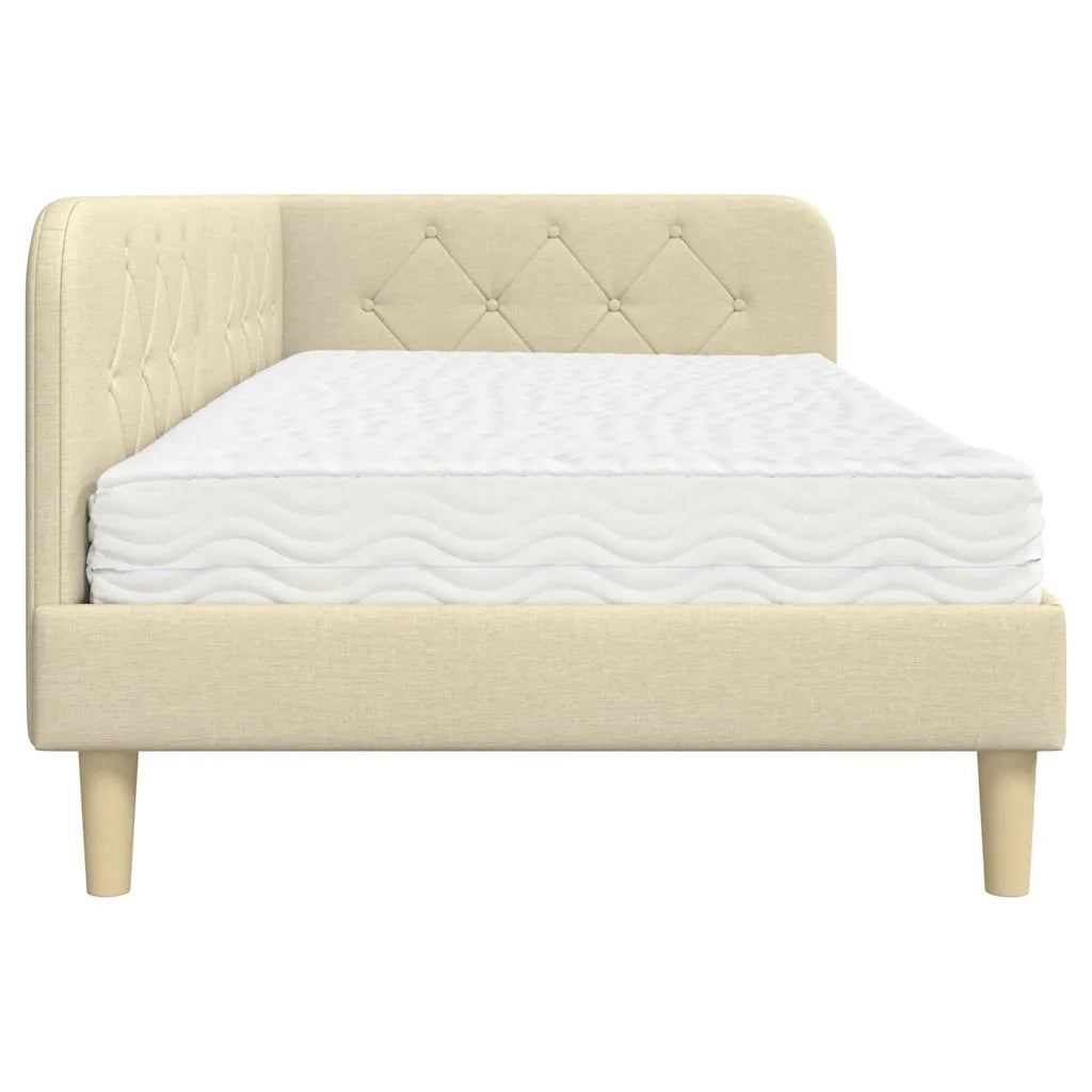 Letto singolo | Letto per adulti | Cornice del letto ad angolo Crema 90 x 200 cm Tessuto