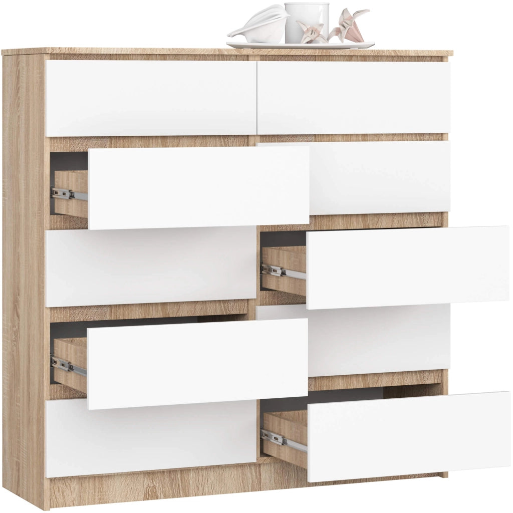 Cassettiera AKORD K120 Sonoma Quercia 120 cm 10 cassetti inserto frontale Bianco 120x40x121 cm