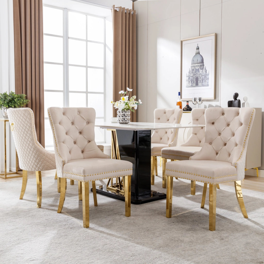 SEDIA da pranzo in velluto beige con gambe in acciaio inox dorato 50.5x45x95 cm