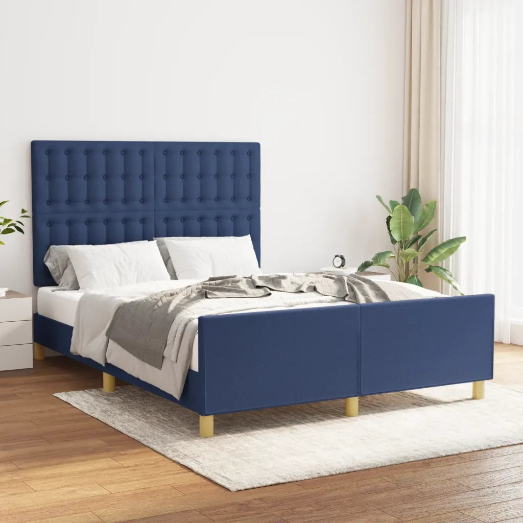 Letto matrimoniale | Letto per adulti | Giroletto senza Materasso Blu 140x190 cm in Tessuto
