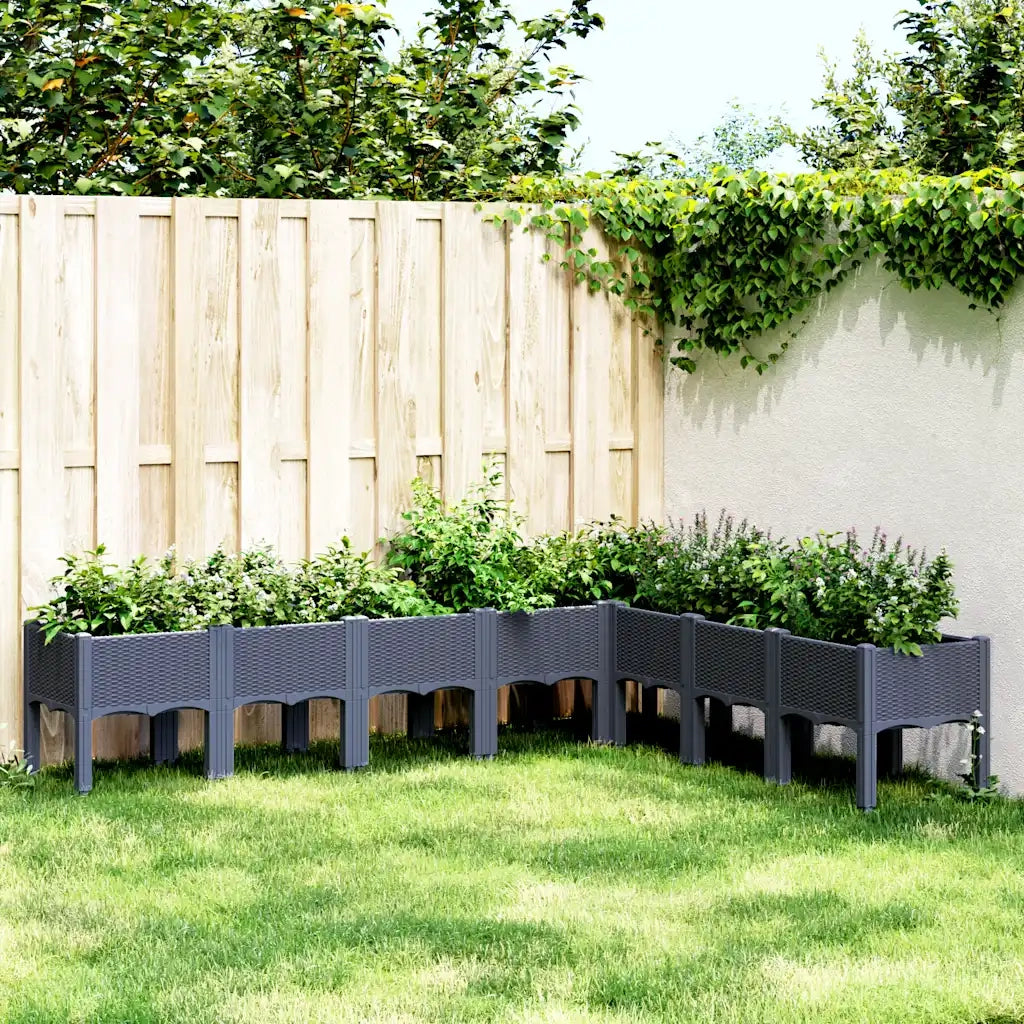 Fioriera | Cassetta per fiori | Vaso da Giardino con Gambe Grigio Blu 200x160x42 cm in PP