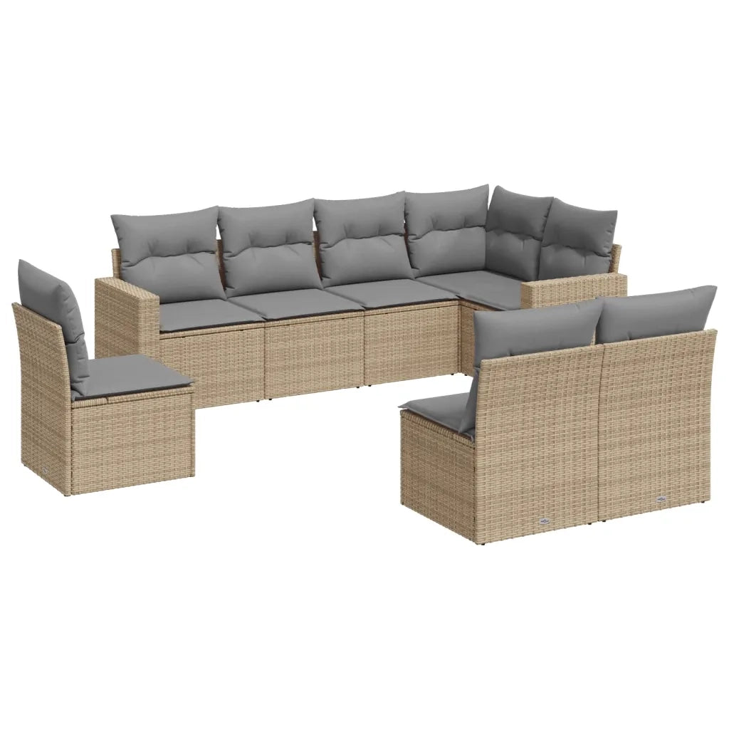 Set Divano da Giardino 8 pz con Cuscini Beige in Polyrattan