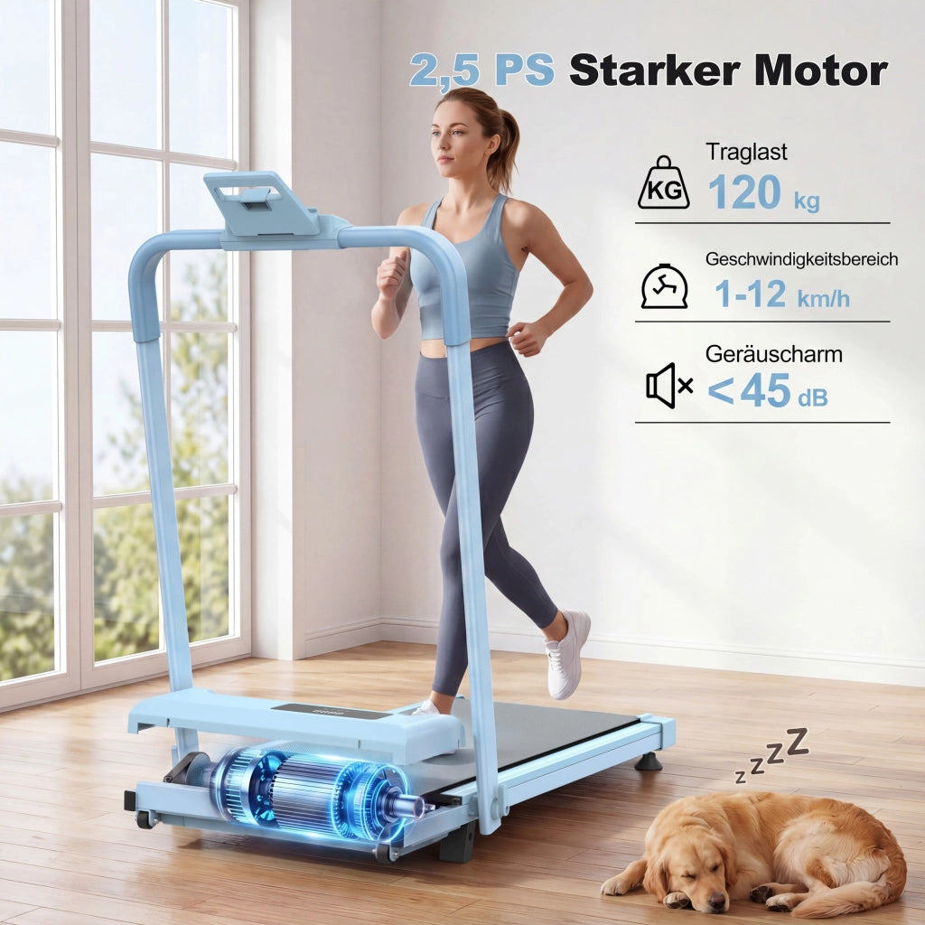 Tapis roulant domestico, con funzione di inclinazione, tapis roulant da tavolo compatto e portatile, portata massima 120 kg, blu