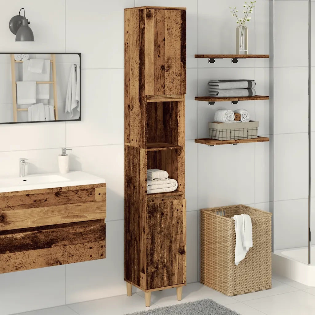 Armadietto Bagno Legno Antico 30x30x190 cm in Legno Multistrato 857102