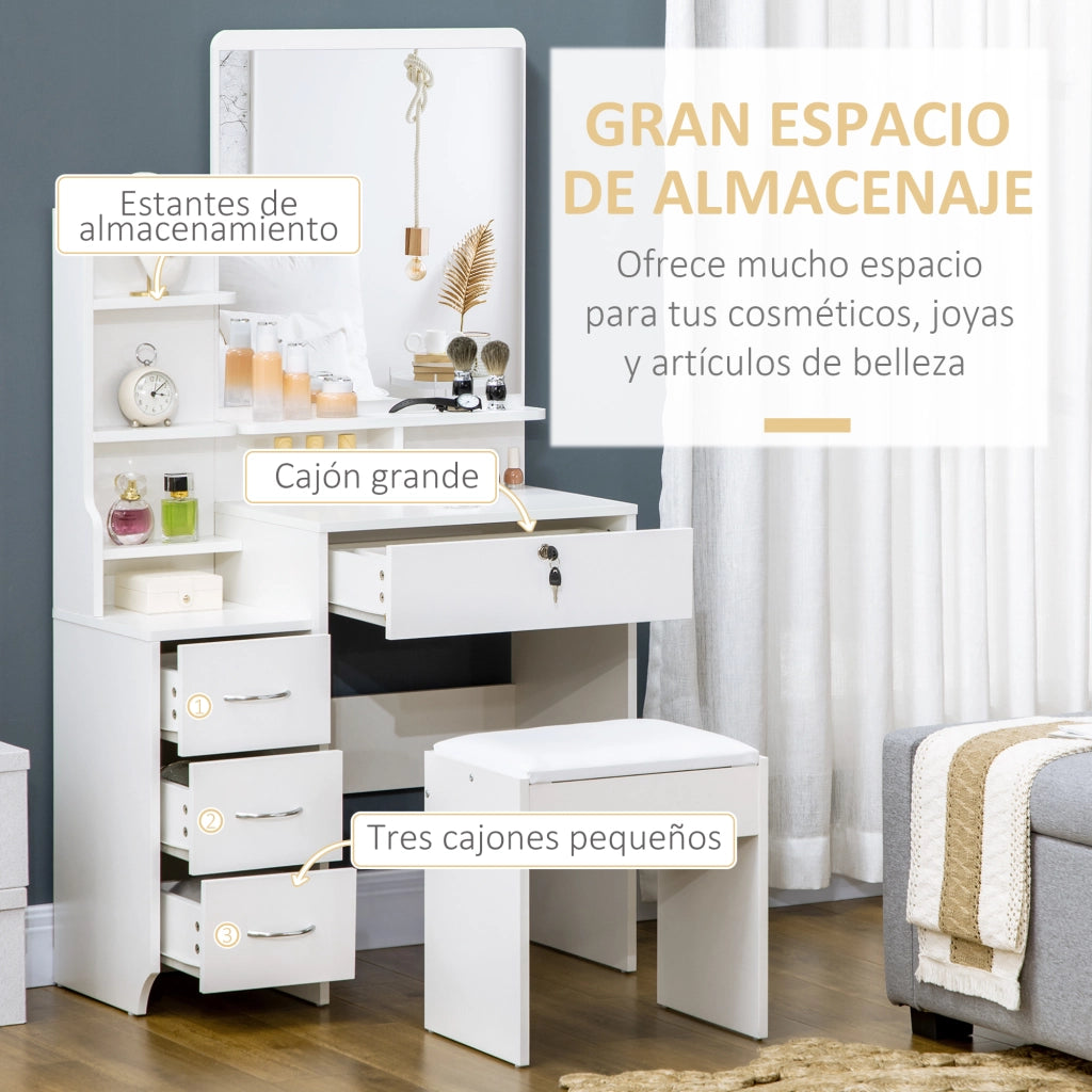 Scrivania trucco con specchio e 4 cassetti ¨C zephmum ¨C 80x38x143 cm bianco