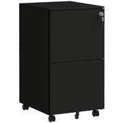Mobiletto portadocumenti nero con ruote, dotato di 2 cassetti con serratura e rotelle in acciaio, dimensioni 37x43,5x67,5 cm, ideale per ufficio e