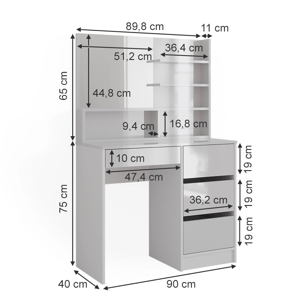 Vicco Tavolo da toeletta Bianco 80 cm con specchio