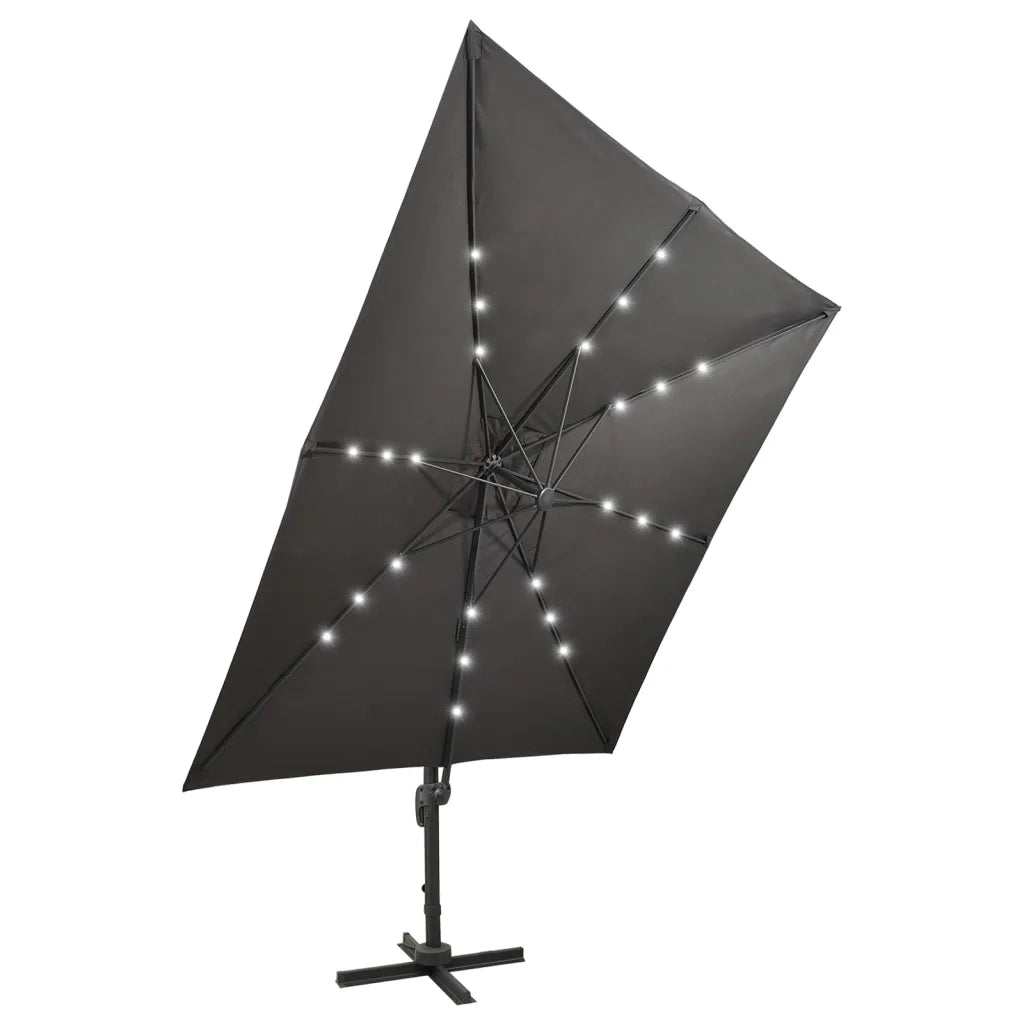 Ombrellone a Sbalzo con Palo e Luci a LED-Ombrello da giardino Antracite 300 cm 602616
