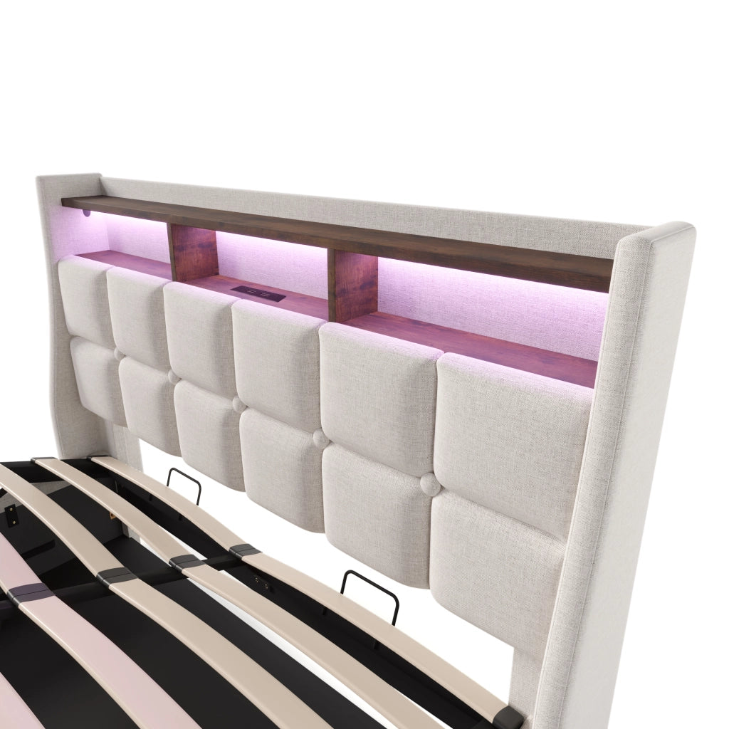 letto imbottito lino beige 140x200 cm