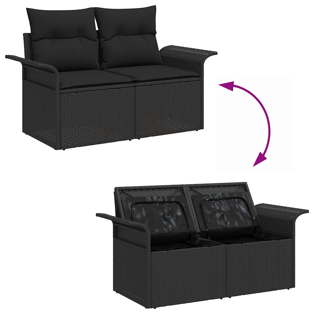 Divano da giardino con cuscino Nero 141 x 62 x 69cm polyrattan 42006711