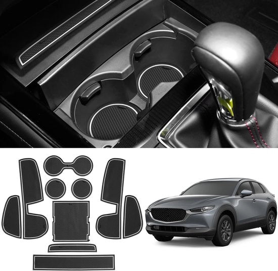Materassini antislip per Mazda CX-30 2019-2024, set di tappeti in gomma per console centrale e contenitore porta oggetti, accessori per Mazda CX-30, tappeti antislip in gomma bianchi.