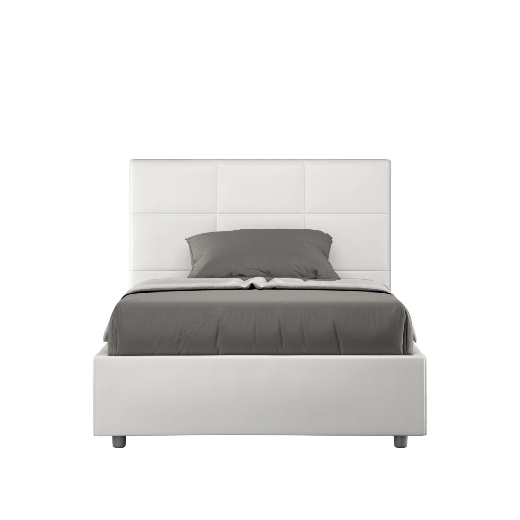 BS COM Letto una piazza e mezza senza rete imbottito 130x190 similpelle bianco