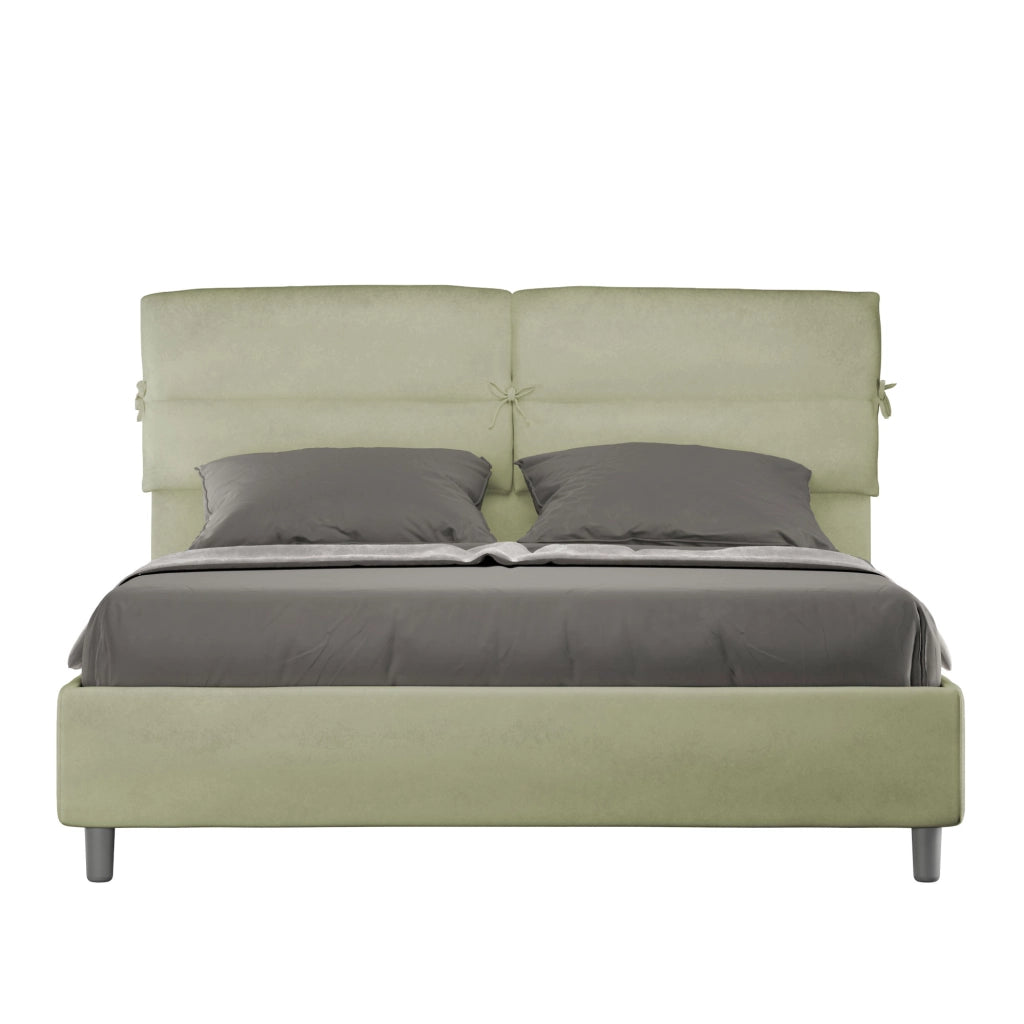 BS COM Letto matrimoniale con rete imbottito 160x190 microfibra tè verde