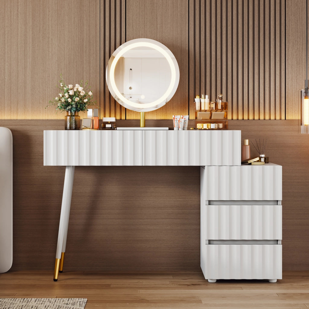 TOELETTA con specchio LED, 100x40x127 cm, bianco, 5 cassetti