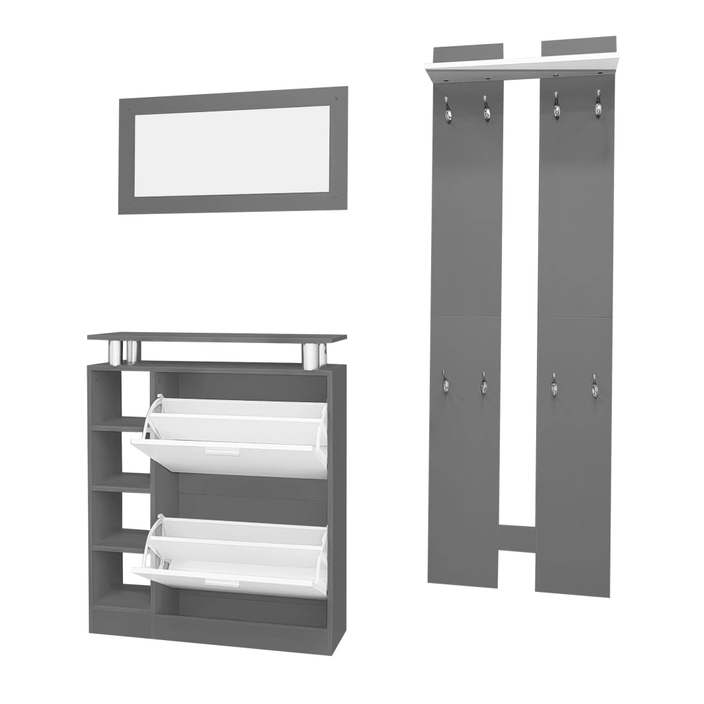 Set Ingresso con Specchio, Scarpiera, Ripiani e Appendiabiti ¨C Xylo ¨C Antracite, 80x25x96.5 cm