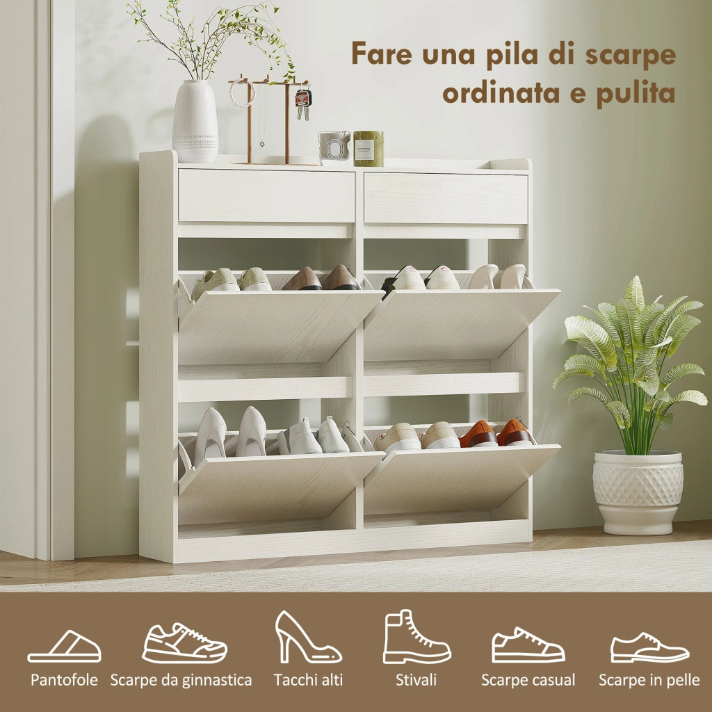 Scarpiera con Cassetti a Ribalta e Scorrevoli ¨C Minimal ¨C Bianco 98x19.2x95.3 cm