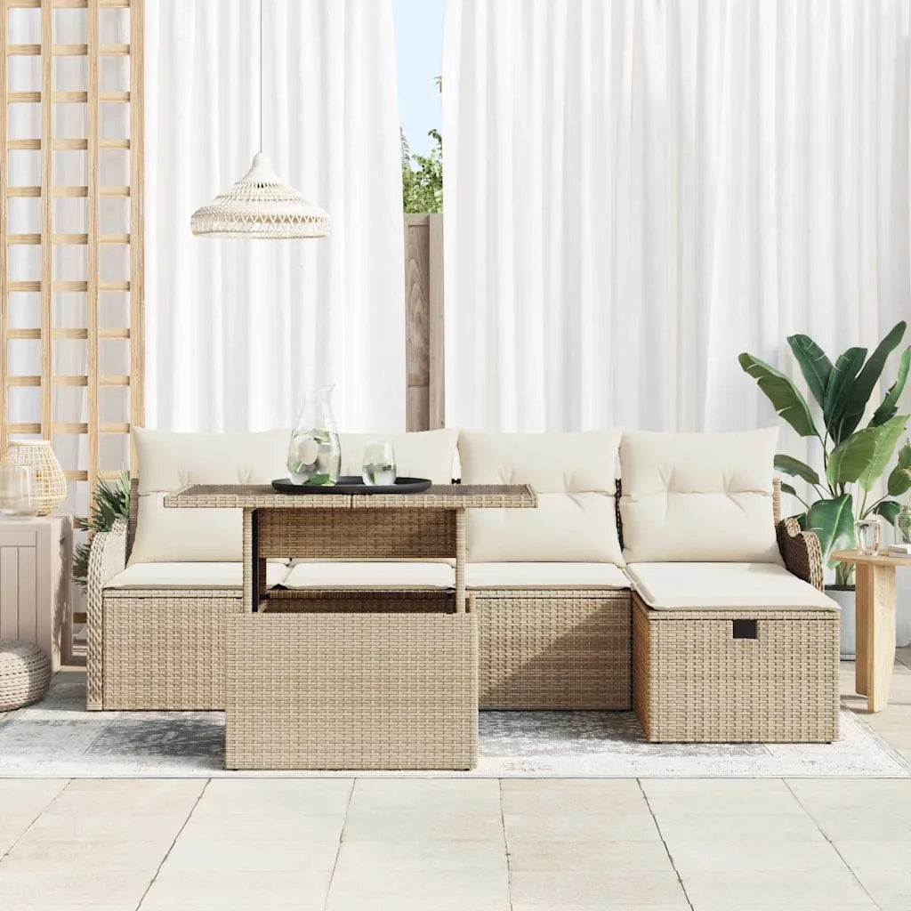 Set Divano da Giardino con cuscino 6 pcs Beige Poly Rattan
