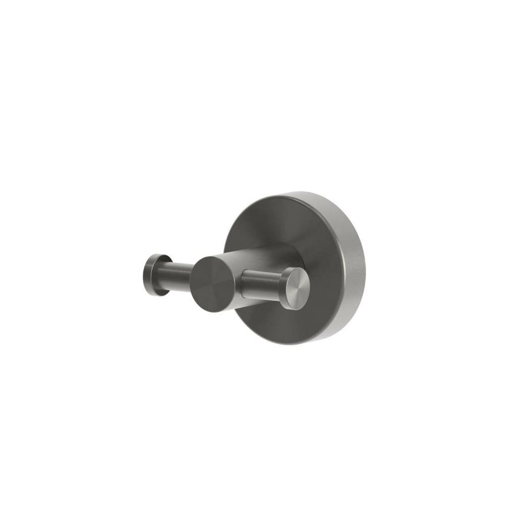 Titolo SINED gancio da muro doppio levante in acciaio inox finitura canna fucile PVD gun metal design moderno resistente GANCIO-MURO-DOPPIO-LEVANTE-CANNA-FUCILE