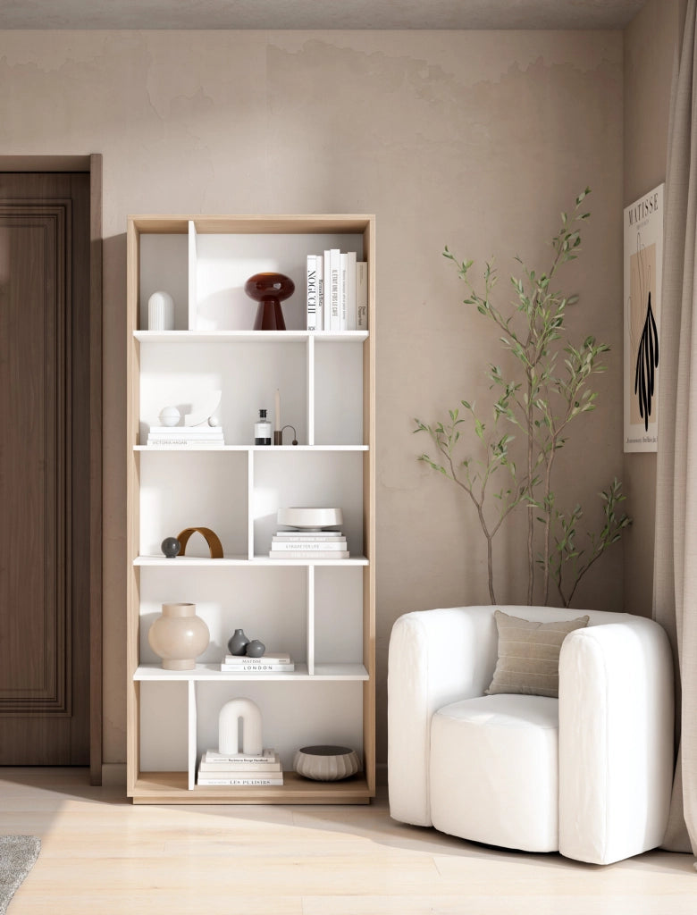 Libreria Herdasa effetto noce chiaro e bianco 191x80x32