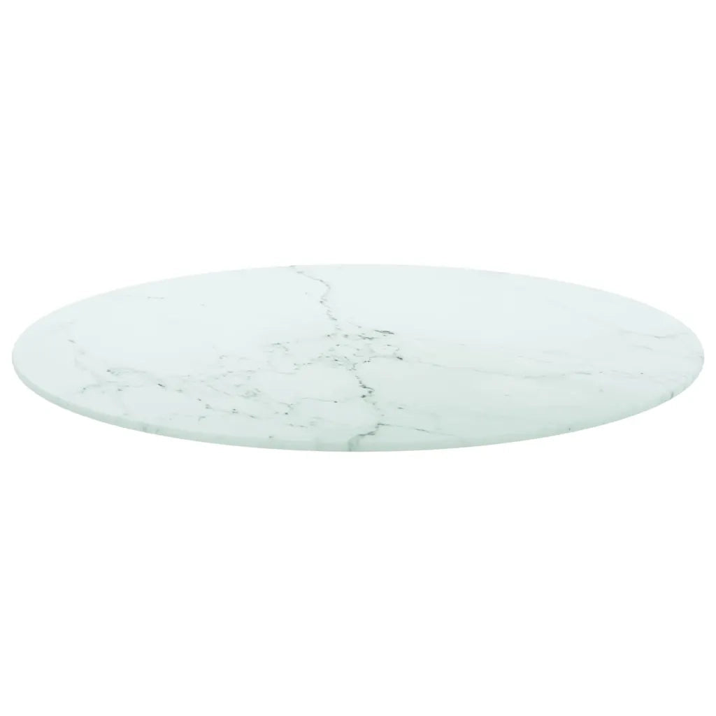 Piano per Tavolo Bianco Ø70x0,8 cm Vetro Temperato Design Marmo 322249