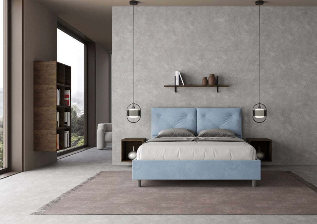 BS COM Letto queen size senza rete imbottito 150x190 microfibra sabbia Large