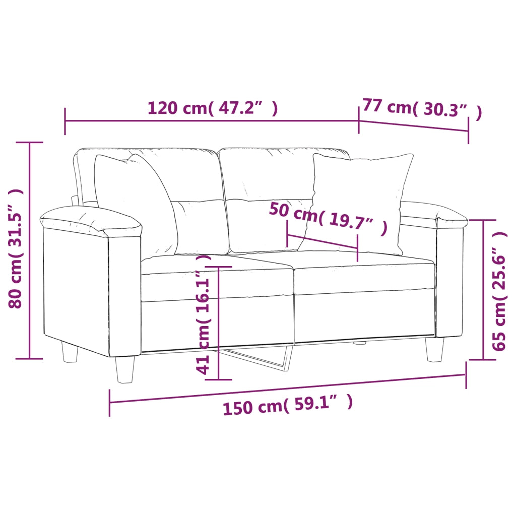 Divano a 2 Posti con Cuscini-Sofa 2 Posti con Cuscini Tortora 120 cm Tessuto Microfibra