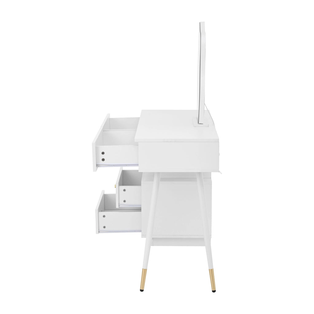 Tavolo Trucco con Specchio LED e Cassetti ¨C MINIMAL ¨C Bianco, 140x40x130 cm