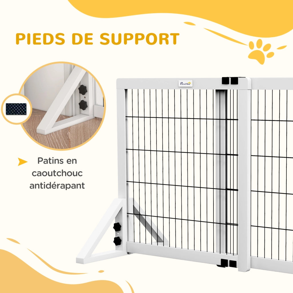 Cancelletto di Sicurezza per Cani ¨C Xylo ¨C 2 Pannelli Regolabile 63-106 cm Legno Acciaio Bianco