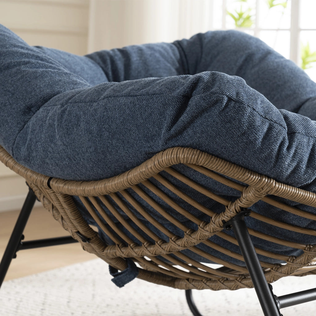 Poltrona Papasan a dondolo in ciniglia con struttura in metallo ergonomica per relax in soggiorno e esterno blu