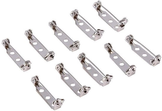 Spine di sicurezza 50 pezzi - Argento - 25 mm - Acciaio resistente - Con 2 fori - Per badge e ricamo - Spilla a spillo