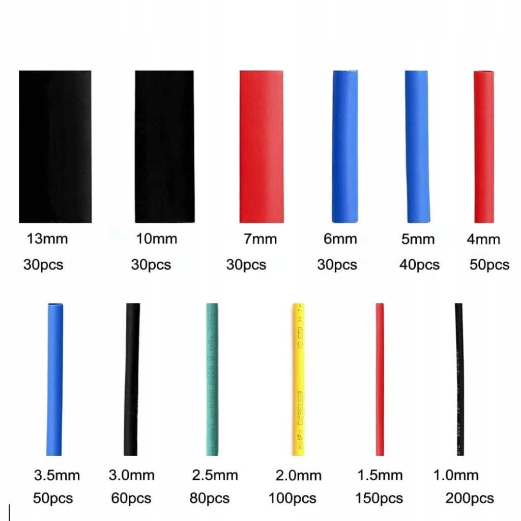 Set di Tubetti Termorestringenti Rosfix – 850 Pezzi, 12 Specifiche, 5 Colori | Poliolefina, Diametro 1-14mm