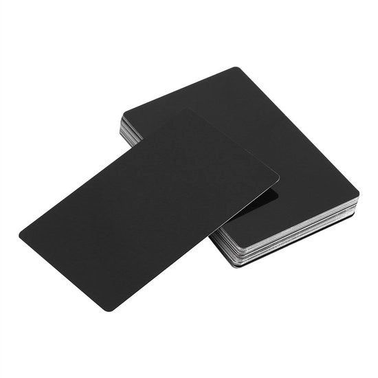 Carte da visita da 50 pezzi - Lega di alluminio - Metallo gravato - Sottile - Nero - Dimensioni compatte 86x54x0,22 mm - Carte metalliche