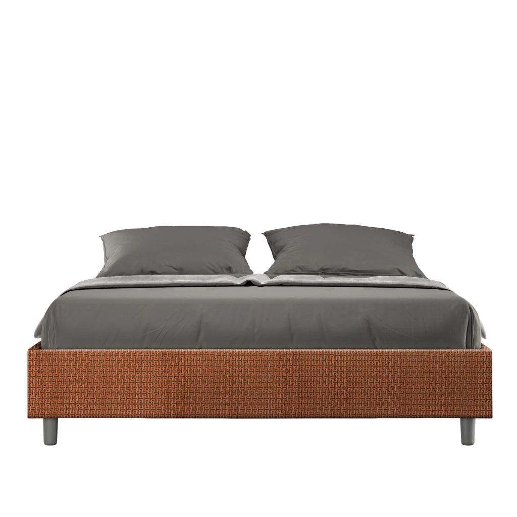 Letto Matrimoniale 160x190 cm con Rete e Contenitore Giroletto con Alzata Comoda Imbottito in Tessuto Labirinto Azelia