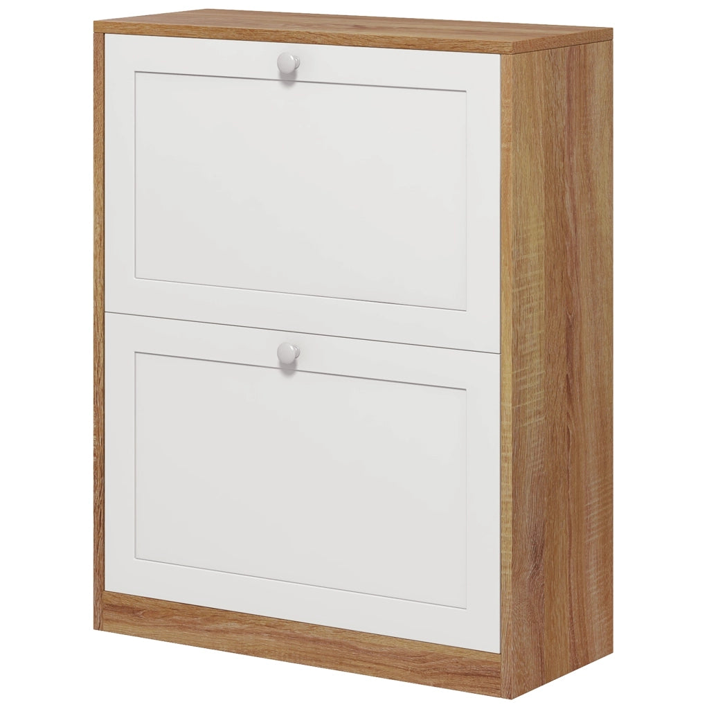 Scarpiera salvaspazio ¨C Xylo ¨C 2 ante, 12 paia, legno bianco e naturale, 60x24,5x75,5 cm