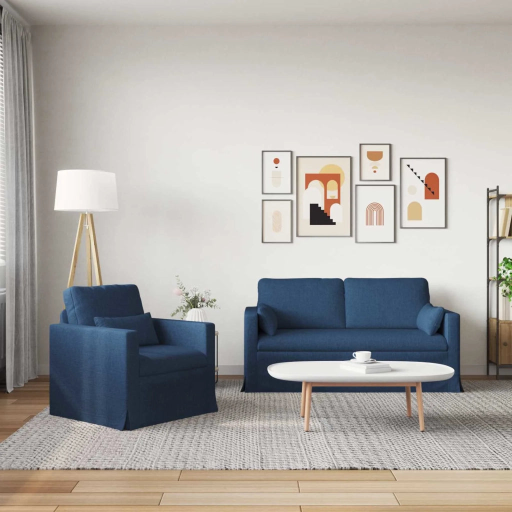 Divano 2 pcs Blu 158 x 78 x 80 cm Tessuto