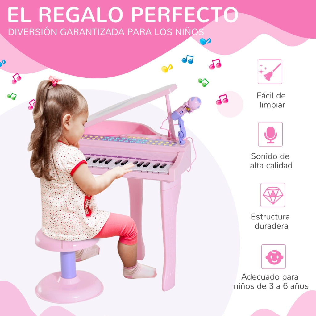 Pianoforte Elettronico per Bambini con Microfono e Luci ¨C Minimal ¨C Rosa 37 Tasti
